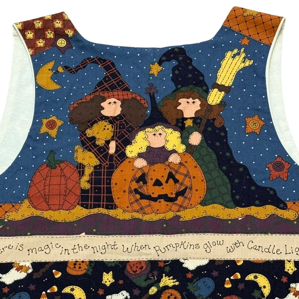 Vintage Y2K Halloween Patchwork Cotton Vest Pumpkin Witch Graphic - Picture 3 of 6